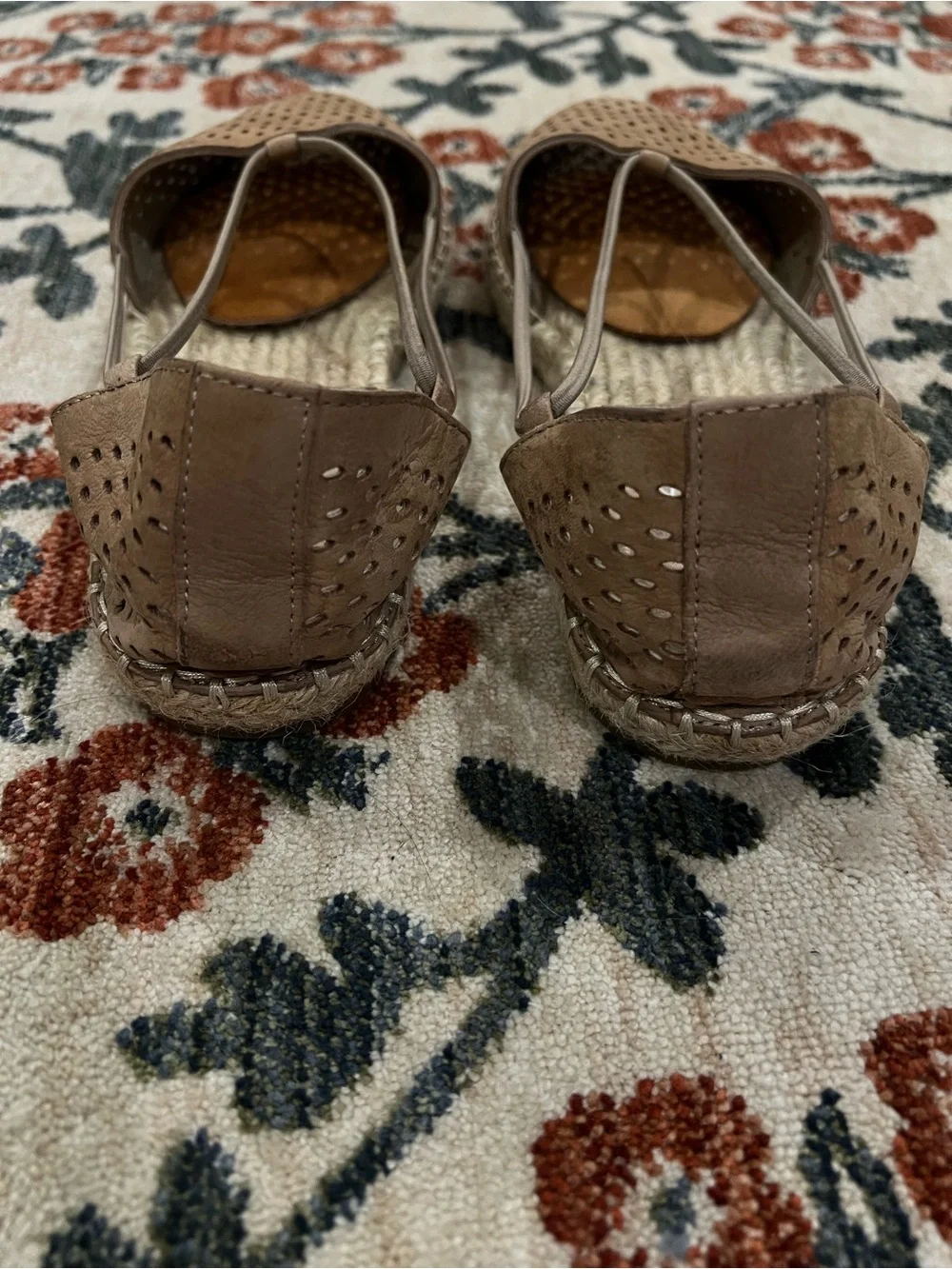Eileen Fisher Tan Perforated Leather Espadrille Slingback Flats
